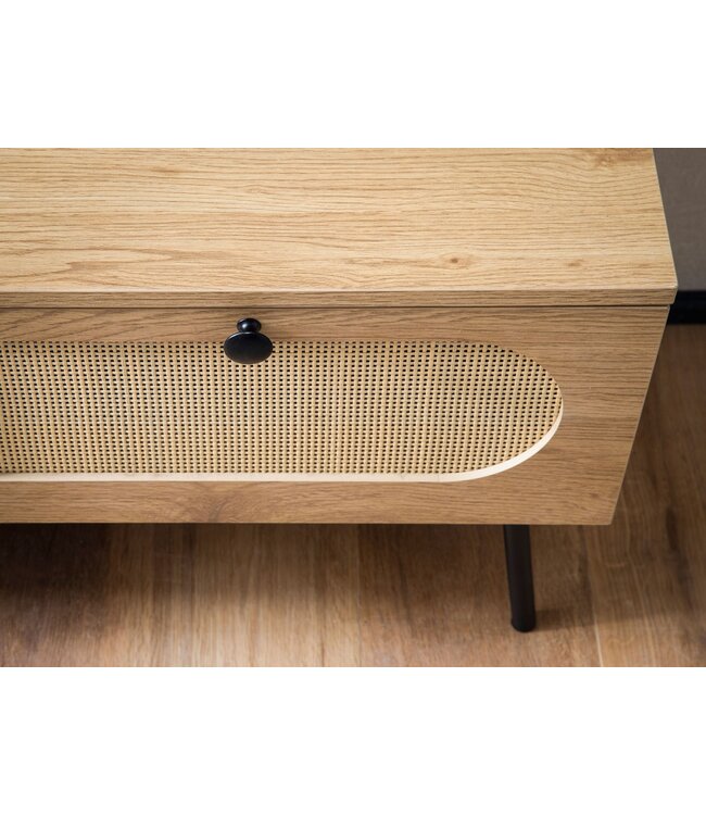 Wohnling Lowboard 100x45x40 cm TV-kast met eiken decor & rotan, design TV-kast hoog met laden, TV-tafel TV-kast, TV-kast woonkamer
