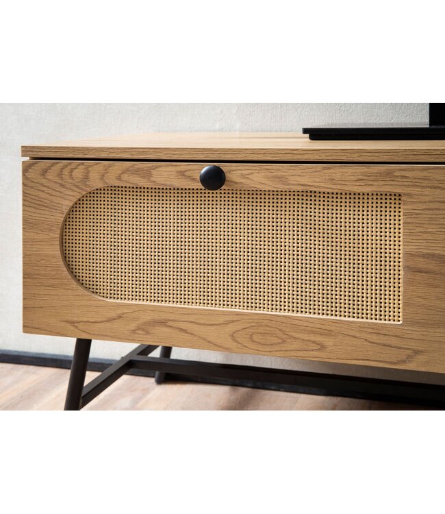 Wohnling Lowboard 100x45x40 cm TV-kast met eiken decor & rotan, design TV-kast hoog met laden, TV-tafel TV-kast, TV-kast woonkamer