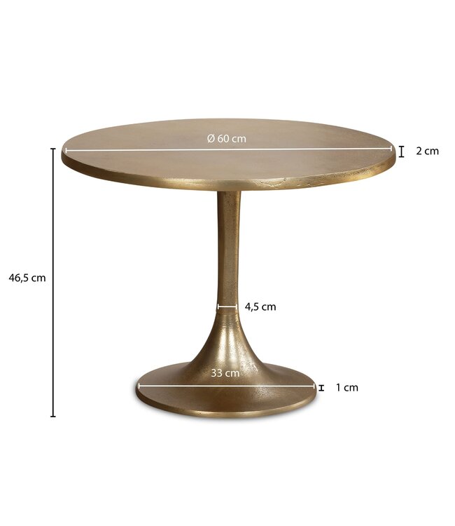 Wohnling salontafel metaal goud 60x60x46,5 cm salontafel aluminium, design woonkamertafel rond, kleine salontafel modern, bijzettafel woonkamer