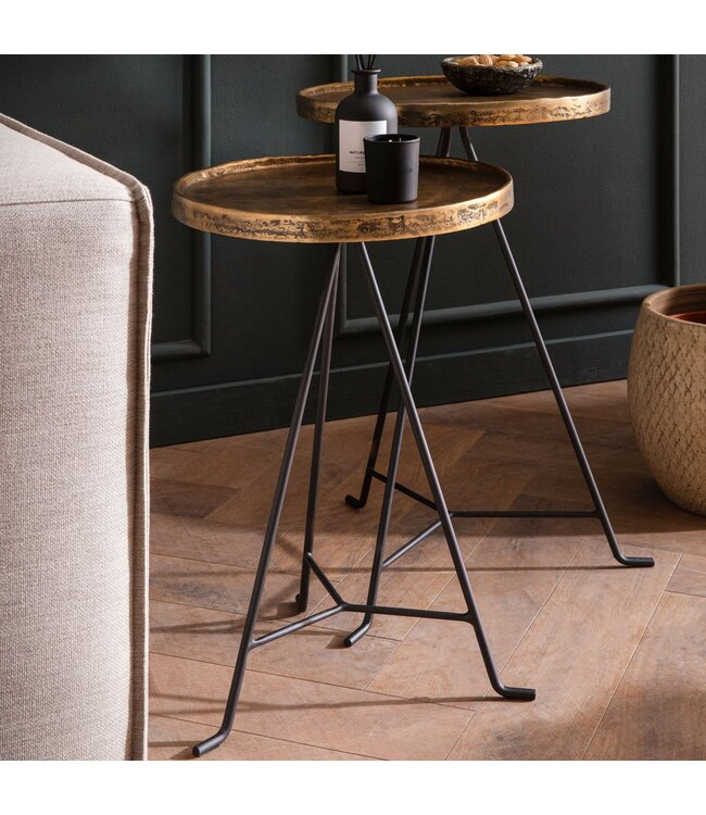 Wohnling bijzettafel set van 2 metaal goud/zwart design set tafels rond, woonkamer tafel bijzettafel modern, salontafel decoratieve tafel 2-delig, bloementafel woonkamer