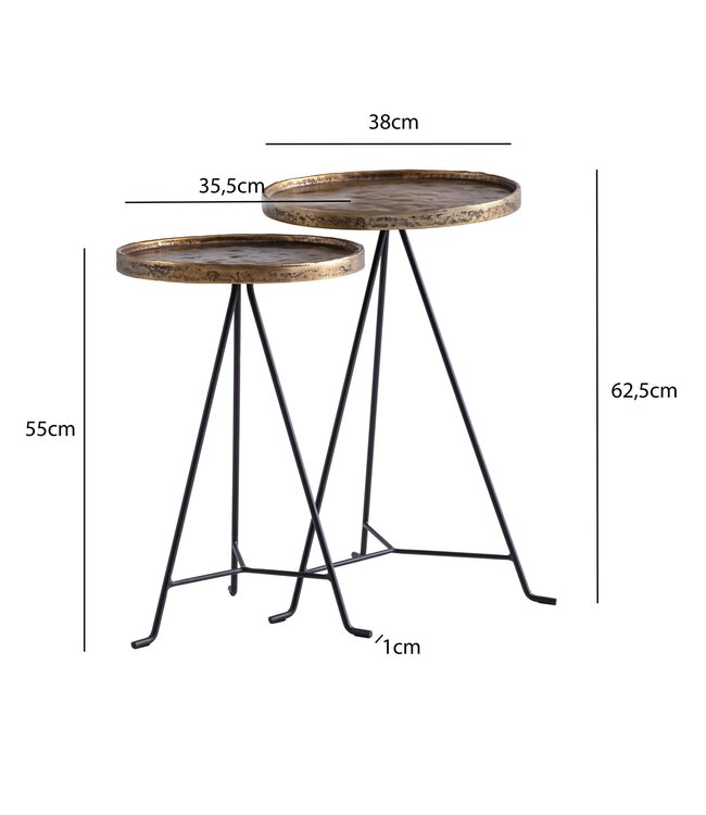 Wohnling bijzettafel set van 2 metaal goud/zwart design set tafels rond, woonkamer tafel bijzettafel modern, salontafel decoratieve tafel 2-delig, bloementafel woonkamer