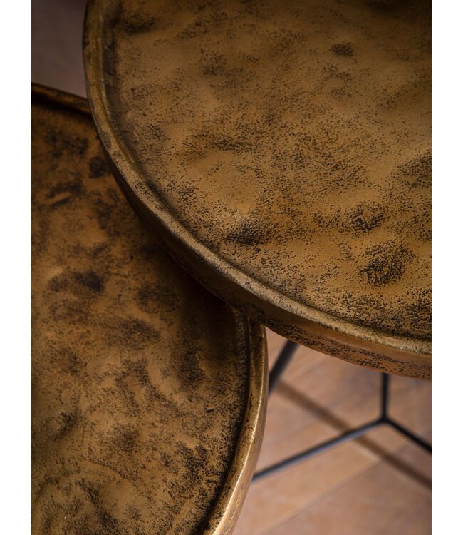 Wohnling bijzettafel set van 2 metaal goud/zwart design set tafels rond, woonkamer tafel bijzettafel modern, salontafel decoratieve tafel 2-delig, bloementafel woonkamer