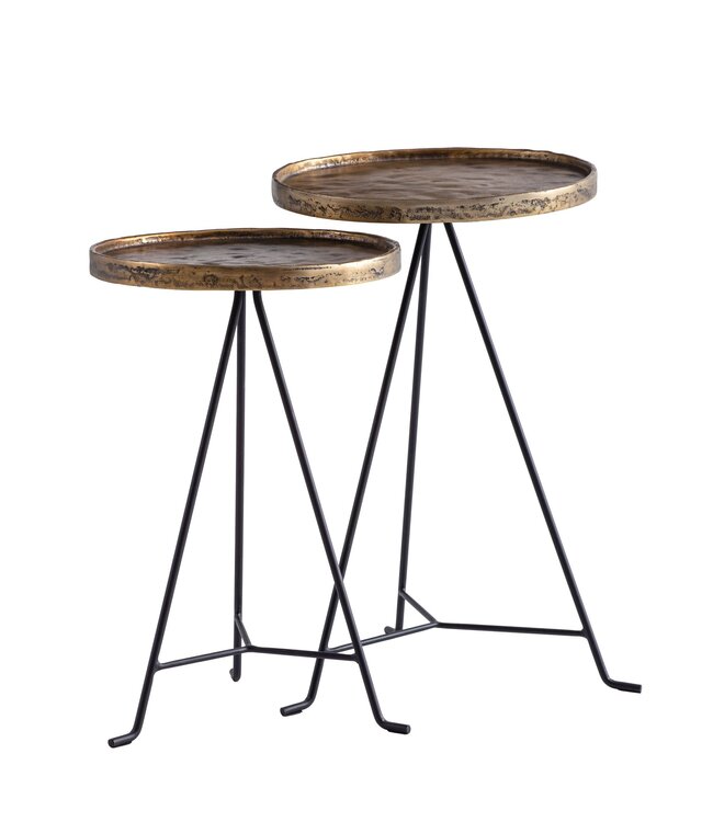 Wohnling bijzettafel set van 2 metaal goud/zwart design set tafels rond, woonkamer tafel bijzettafel modern, salontafel decoratieve tafel 2-delig, bloementafel woonkamer