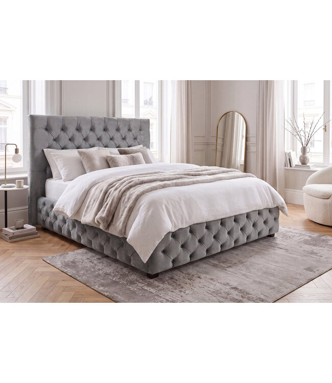 Invicta Interior Bed PARIS CHESTERFIELD 180x200cm fluweel grijs - 39992