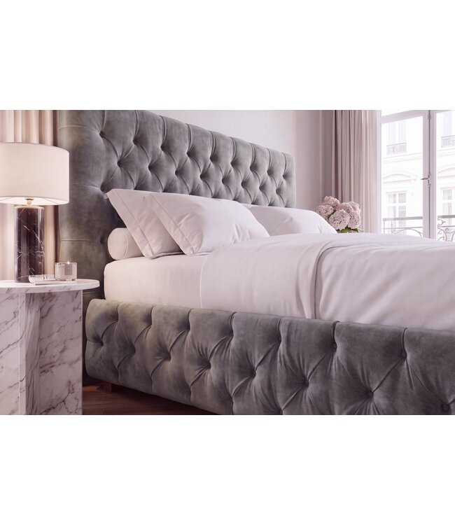 Invicta Interior Bed PARIS CHESTERFIELD 180x200cm fluweel grijs - 39992