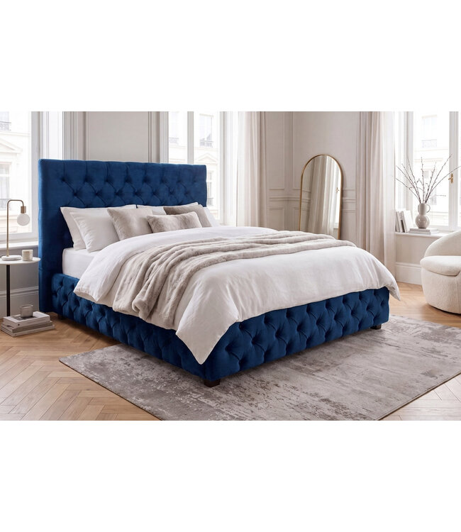 Invicta Interior Bed PARIS CHESTERFIELD 180x200cm fluweel donkerblauw - 40556
