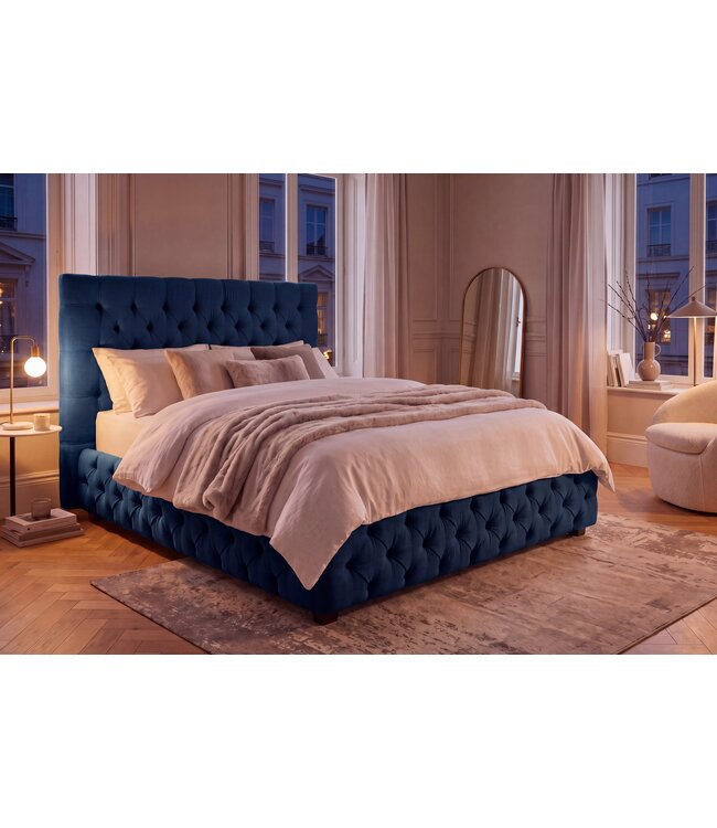 Invicta Interior Bed PARIS CHESTERFIELD 180x200cm fluweel donkerblauw - 40556