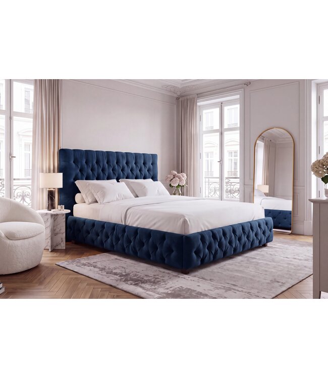 Invicta Interior Bed PARIS CHESTERFIELD 180x200cm fluweel donkerblauw - 40556