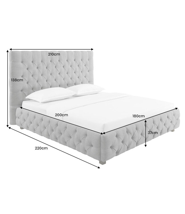 Invicta Interior Bed PARIS CHESTERFIELD 180x200cm linnen grijs - 41327