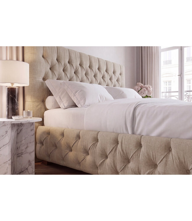 Invicta Interior Bed PARIS CHESTERFIELD 180x200cm linnen stof beige - 41328