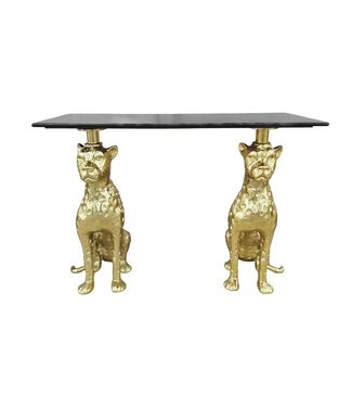 Invicta Interior Sidetable PANTHER 105cm goudkleurig metaal met marmeren blad - 45029