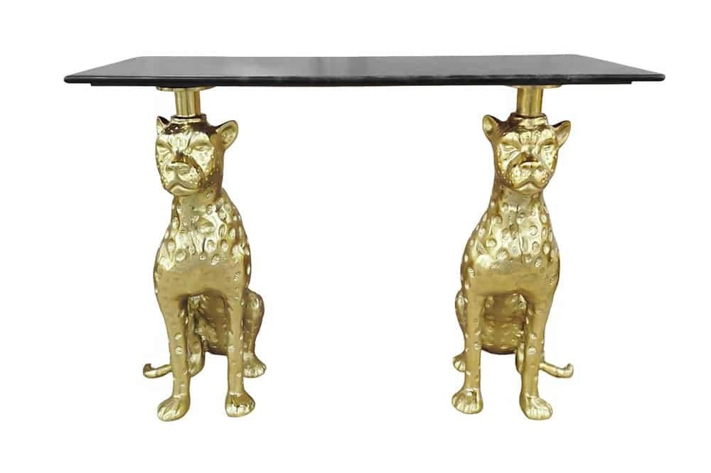 Sidetable PANTHER 105cm goudkleurig metaal met marmeren blad - 45029