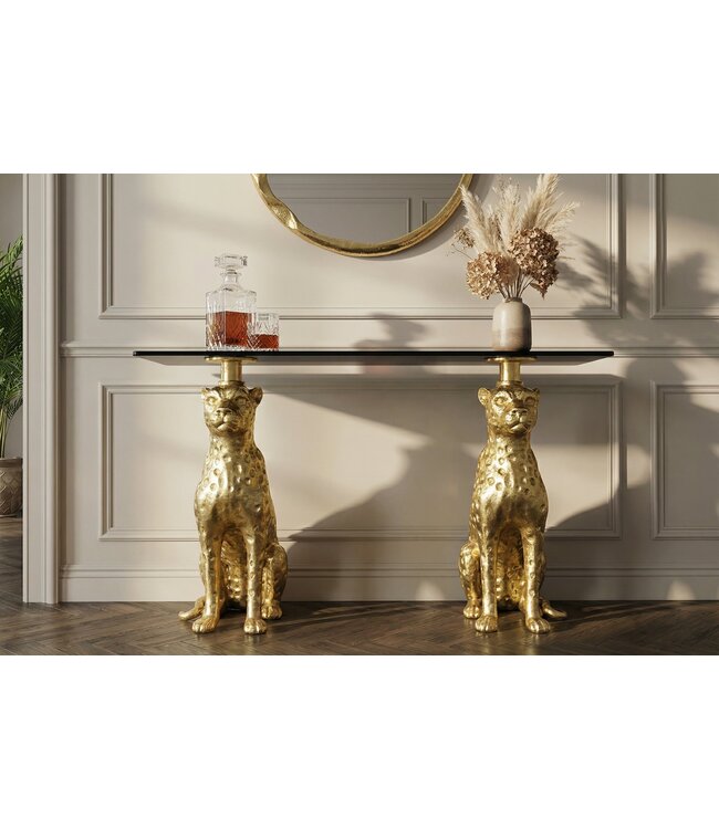 Invicta Interior Sidetable PANTHER 105cm goudkleurig metaal met marmeren blad - 45029