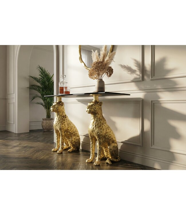 Invicta Interior Sidetable PANTHER 105cm goudkleurig metaal met marmeren blad - 45029
