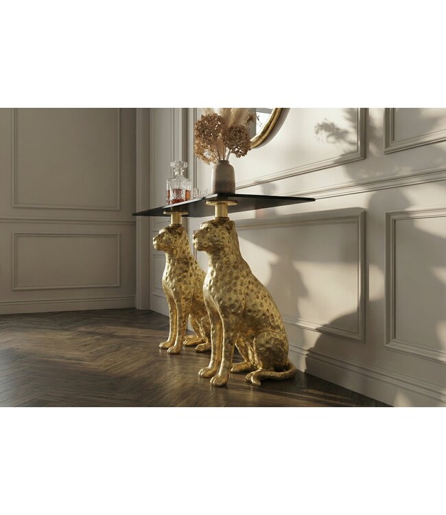Invicta Interior Sidetable PANTHER 105cm goudkleurig metaal met marmeren blad - 45029