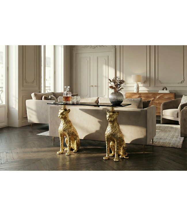 Invicta Interior Sidetable PANTHER 105cm goudkleurig metaal met marmeren blad - 45029