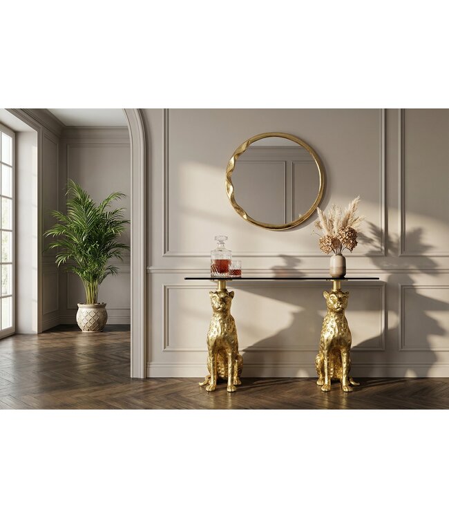 Invicta Interior Sidetable PANTHER 105cm goudkleurig metaal met marmeren blad - 45029