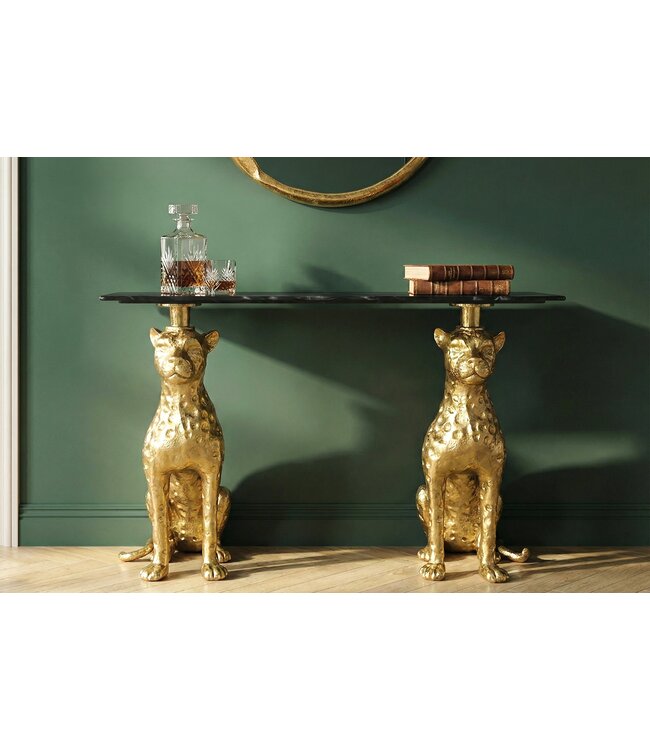 Invicta Interior Sidetable PANTHER 105cm goudkleurig metaal met marmeren blad - 45029