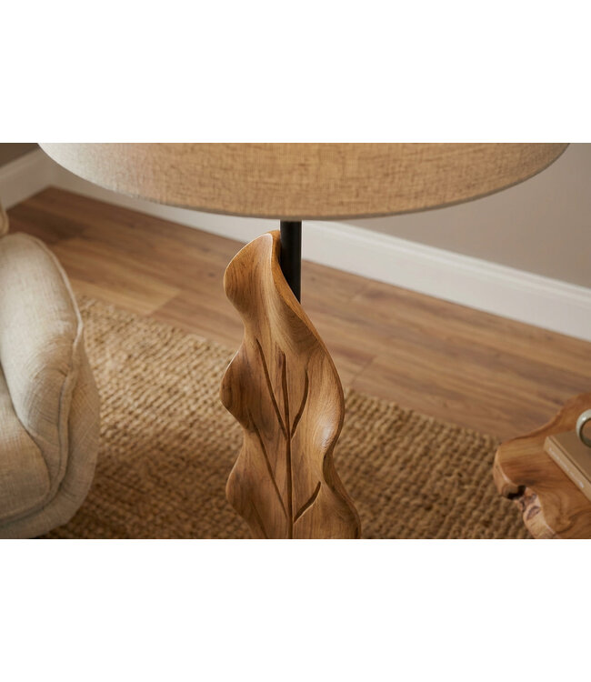 Invicta Interior Vloerlamp LEAF 130cm met stofkap teak wit naturel - 46938