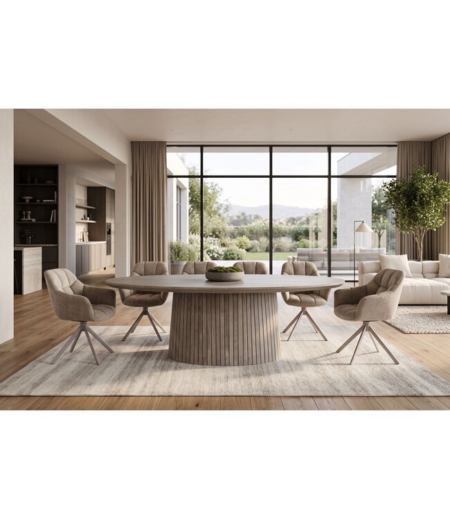 Invicta Interior Eettafel ART DECO 220cm ovaal mango hout grijs smoke - 47046