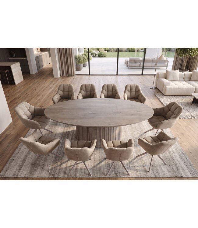 Invicta Interior Eettafel ART DECO 220cm ovaal mango hout grijs smoke - 47046
