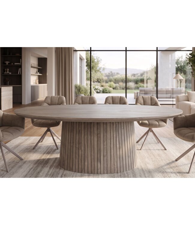 Invicta Interior Eettafel ART DECO 220cm ovaal mango hout grijs smoke - 47046