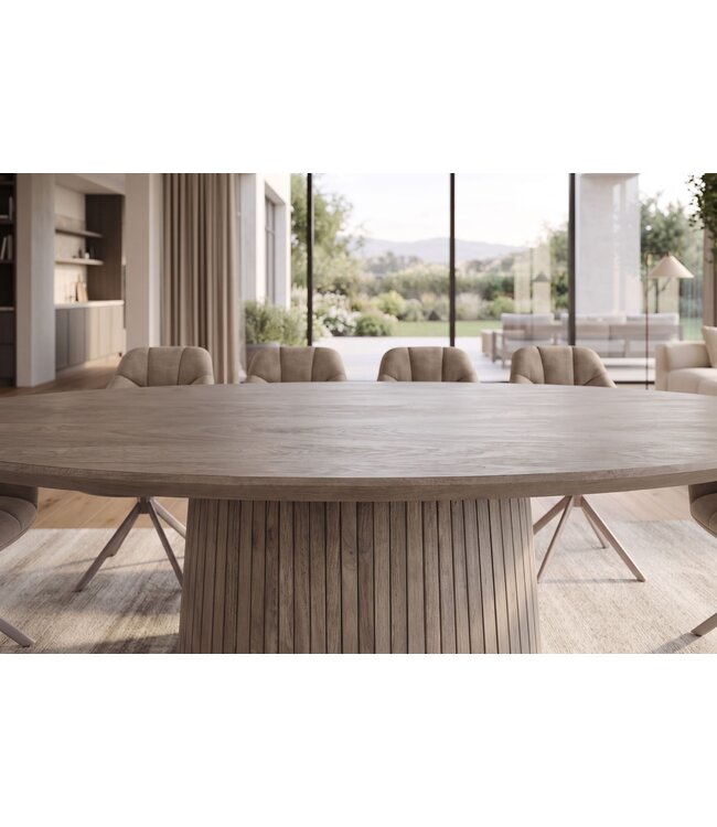 Invicta Interior Eettafel ART DECO 220cm ovaal mango hout grijs smoke - 47046