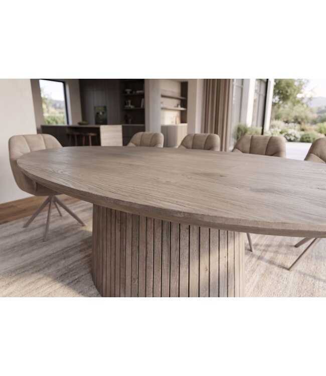 Invicta Interior Eettafel ART DECO 220cm ovaal mango hout grijs smoke - 47046
