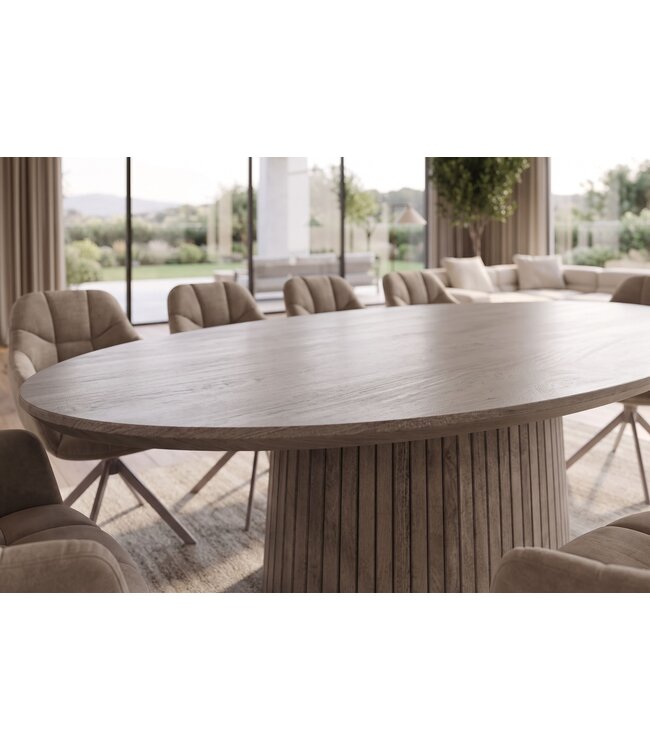 Invicta Interior Eettafel ART DECO 220cm ovaal mango hout grijs smoke - 47046