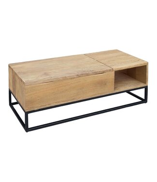 Invicta Interior Salontafel MAKASSAR FUNCTION 110cm hoogte verstelbaar mangohout natuurlijk crème met opbergvak - 48105