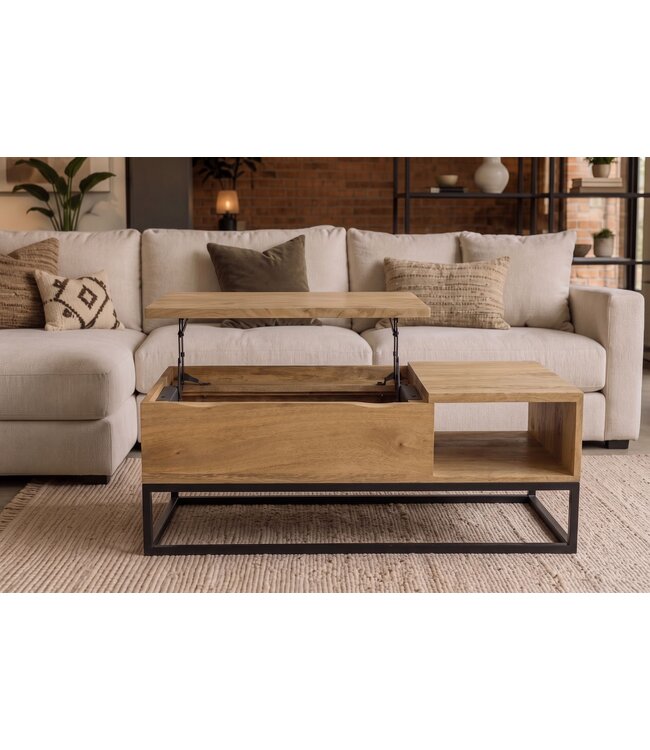 Invicta Interior Salontafel MAKASSAR FUNCTION 110cm hoogte verstelbaar mangohout natuurlijk crème met opbergvak - 48105
