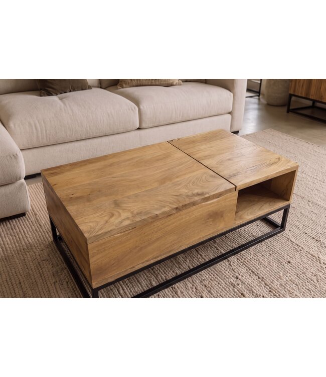 Invicta Interior Salontafel MAKASSAR FUNCTION 110cm hoogte verstelbaar mangohout natuurlijk crème met opbergvak - 48105