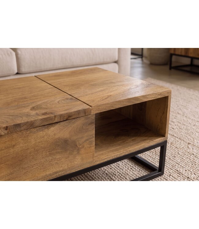Invicta Interior Salontafel MAKASSAR FUNCTION 110cm hoogte verstelbaar mangohout natuurlijk crème met opbergvak - 48105