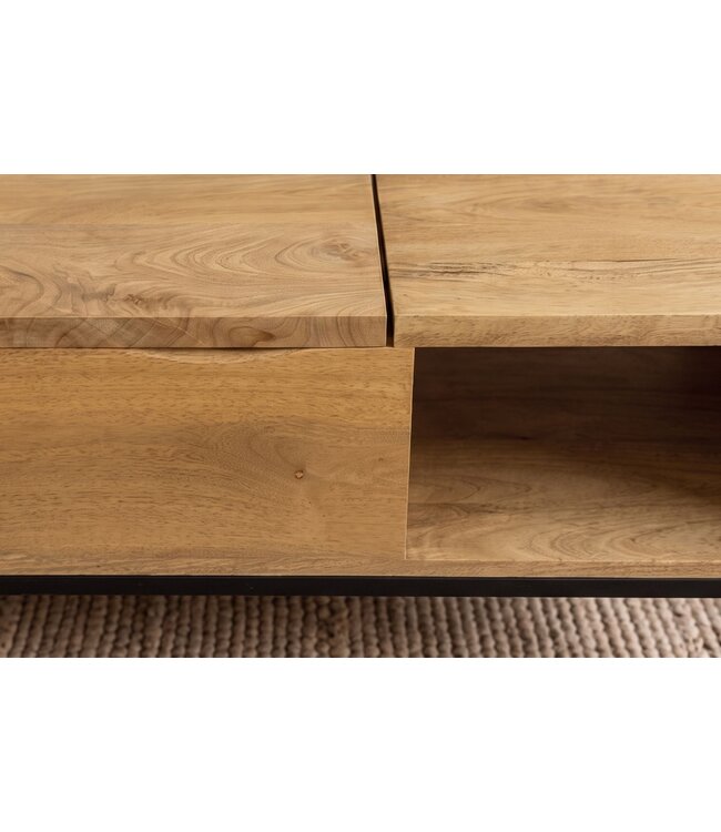 Invicta Interior Salontafel MAKASSAR FUNCTION 110cm hoogte verstelbaar mangohout natuurlijk crème met opbergvak - 48105