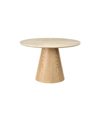 Invicta Interior Eettafel UNIQUE 120cm rond eikenhout fineer met keramisch blad travertijn steen - 48523