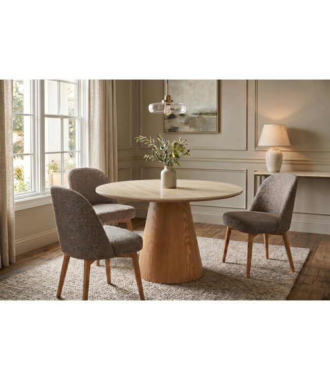 Invicta Interior Eettafel UNIQUE 120cm rond eikenhout fineer met keramisch blad travertijn steen - 48523