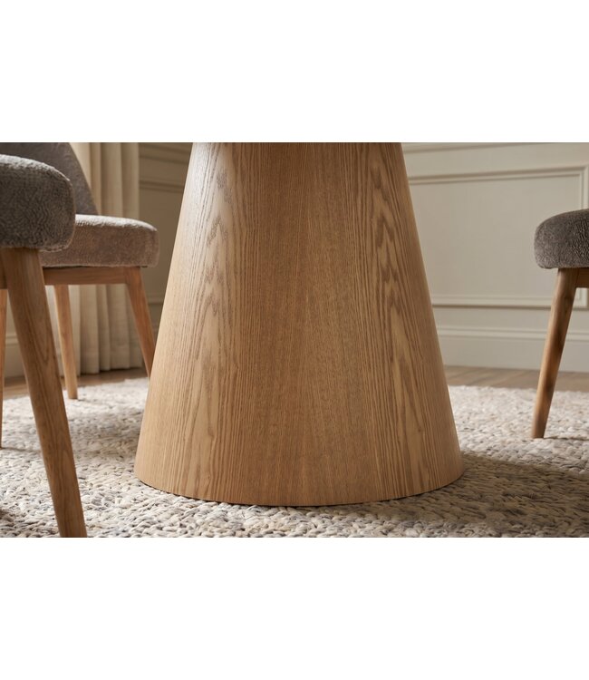 Invicta Interior Eettafel UNIQUE 120cm rond eikenhout fineer met keramisch blad travertijn steen - 48523
