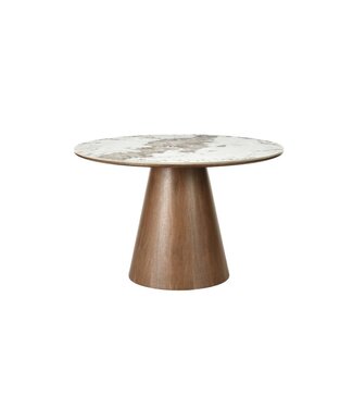 Invicta Interior Eettafel UNIQUE 120cm rond eikenhout furneer met Pandora keramisch blad wit marmer - 48524