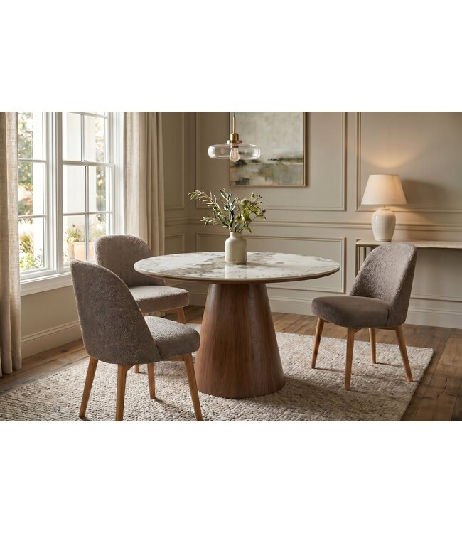 Invicta Interior Eettafel UNIQUE 120cm rond eikenhout furneer met Pandora keramisch blad wit marmer - 48524