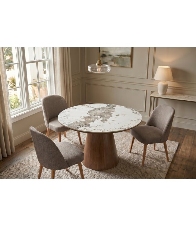 Invicta Interior Eettafel UNIQUE 120cm rond eikenhout furneer met Pandora keramisch blad wit marmer - 48524
