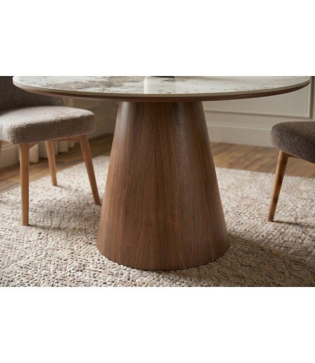 Invicta Interior Eettafel UNIQUE 120cm rond eikenhout furneer met Pandora keramisch blad wit marmer - 48524