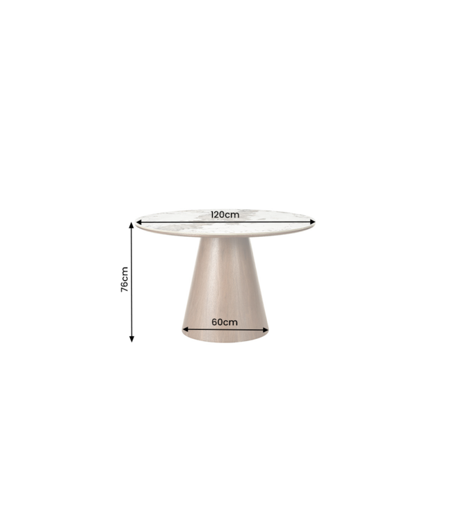 Invicta Interior Eettafel UNIQUE 120cm rond eikenhout furneer met Pandora keramisch blad wit marmer - 48524