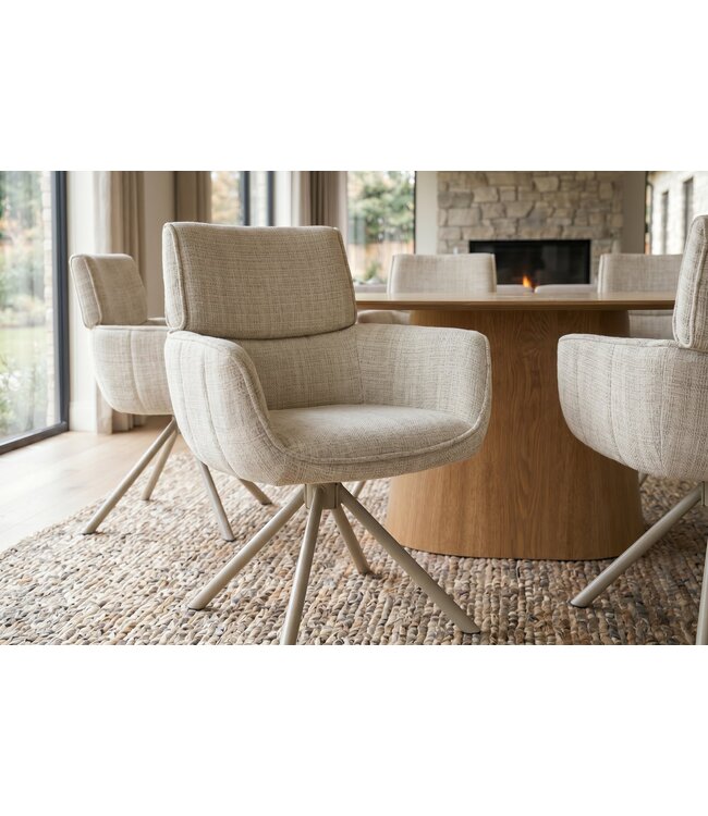Invicta Interior Draaistoel UNIQUE 180° auto-return met armleuningen chenille stof beige champagne - 48528