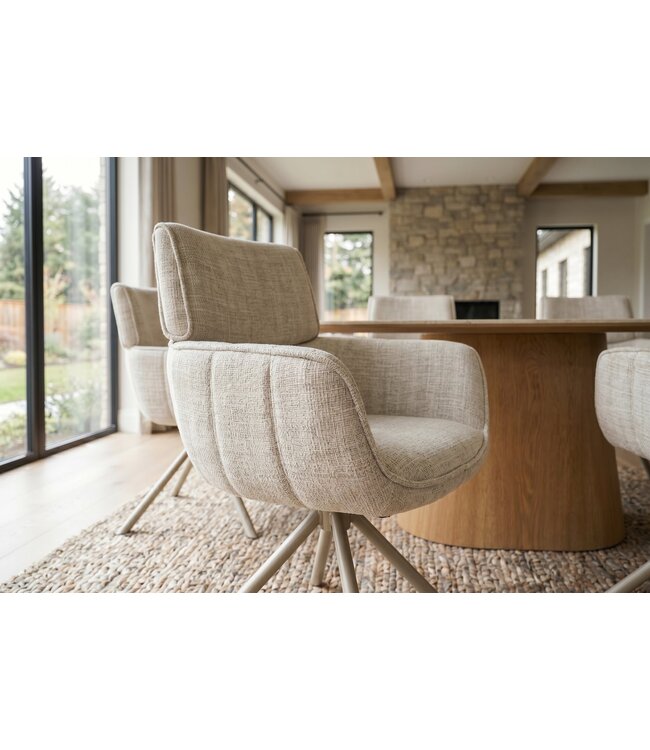 Invicta Interior Draaistoel UNIQUE 180° auto-return met armleuningen chenille stof beige champagne - 48528