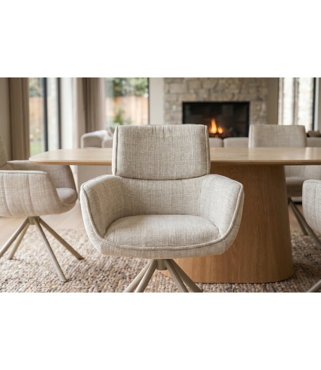 Invicta Interior Draaistoel UNIQUE 180° auto-return met armleuningen chenille stof beige champagne - 48528