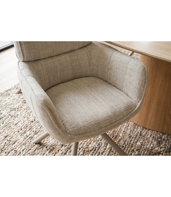 Invicta Interior Draaistoel UNIQUE 180° auto-return met armleuningen chenille stof beige champagne - 48528