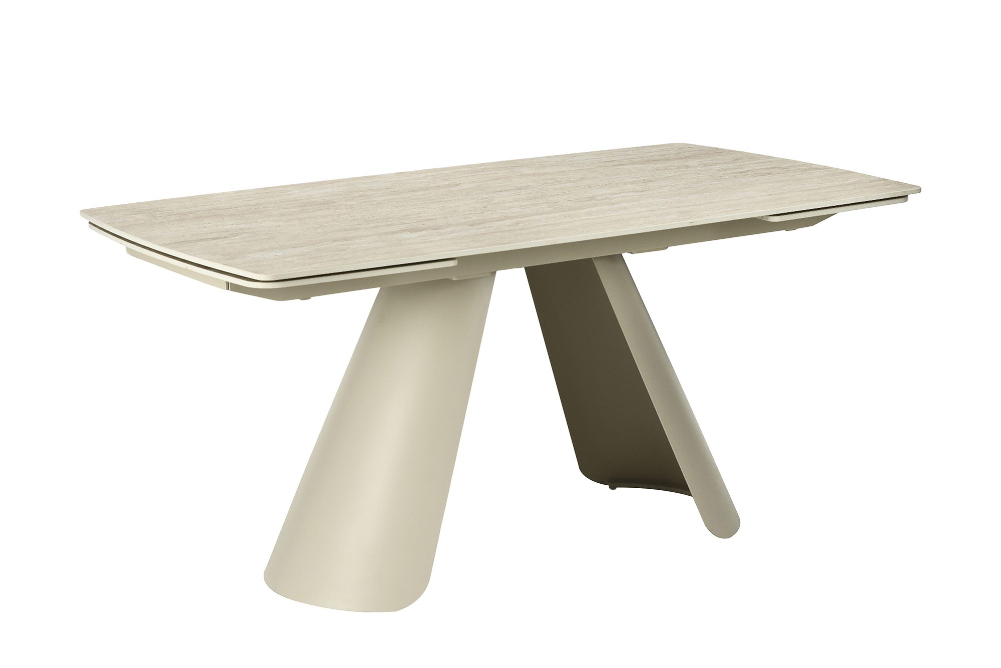 Uitschuifbare eettafel VOGUE 160-240cm met metalen frame travertine keramisch blad champagne greige 