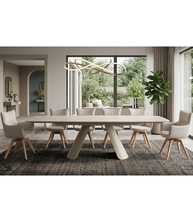 Invicta Interior Uitschuifbare eettafel VOGUE 160-240cm met metalen frame travertine keramisch blad champagne greige beige - 48530
