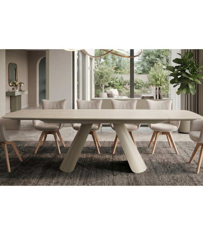 Invicta Interior Uitschuifbare eettafel VOGUE 160-240cm met metalen frame travertine keramisch blad champagne greige beige - 48530