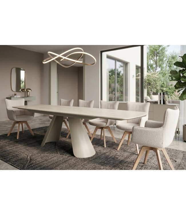Invicta Interior Uitschuifbare eettafel VOGUE 160-240cm met metalen frame travertine keramisch blad champagne greige beige - 48530